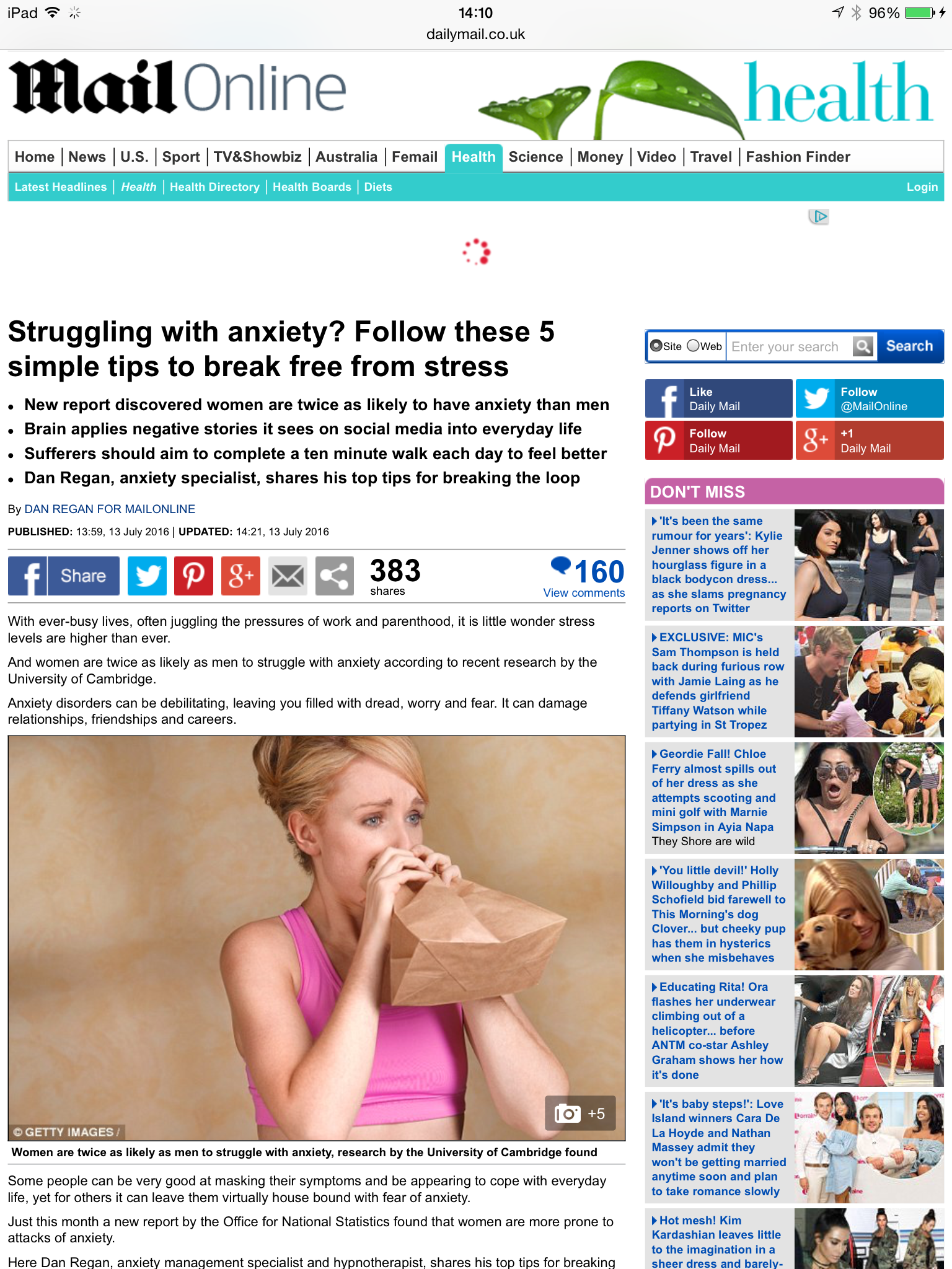 Daily Mail Anxiety help article